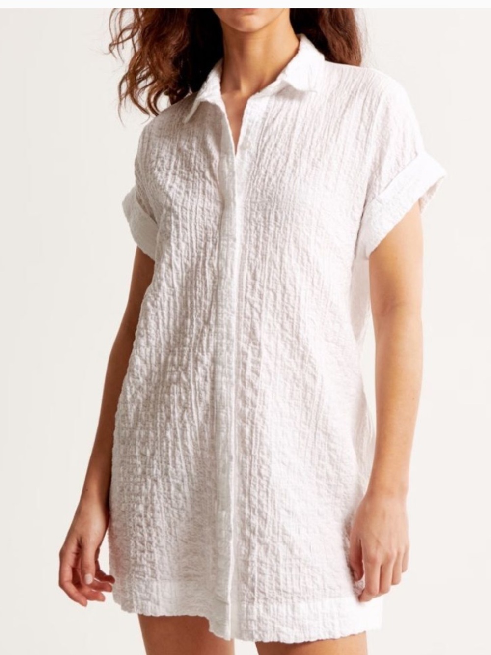 Abercrombie & Fitch White Textured Button-Front Shirt Tunic
